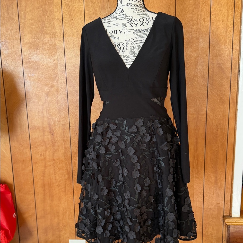 Elegant Black Long Sleeve Floral Dress